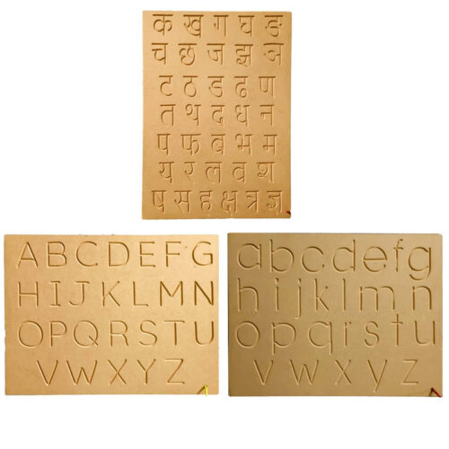 Wooden Tracing Board Hand Writing Practice Board Capital, Small, Hindi Ka Kha (Set of 3)
