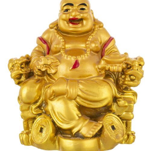 RCW Fengshui Laughing Buddha Sitting On Chair Figurine (7 Cm, Gold)