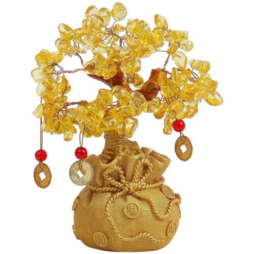 RCW Crystal Citrine Money Coin Tree Lucky Tree Bonsai Style Feng Shui Home D?cor (7 Inch)