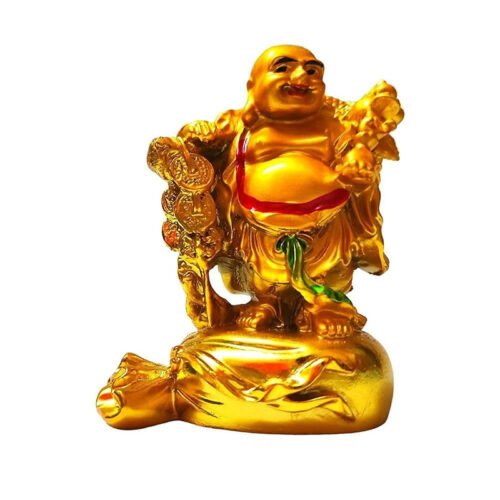 RCW Fengshui Laughing Buddha Standing on Money Bag Potli Figurine (9 Cm, Gold)